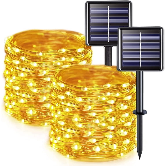 Morttic 2Pack 33ft Solar String Lights , 100 LED Fairy Lights Outdoor Waterproof Christmas Lights for Trees Garden Patio Yard Fence Decor (Warm White)
