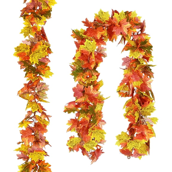 Morttic 2 Pack 6 Feet Fall Maple Garland, Hanging Vine Maple Leaf Garland Artificial Autumn Foliage Garland for Home Wedding Fireplace Party Christmas Thanksgiving Decor