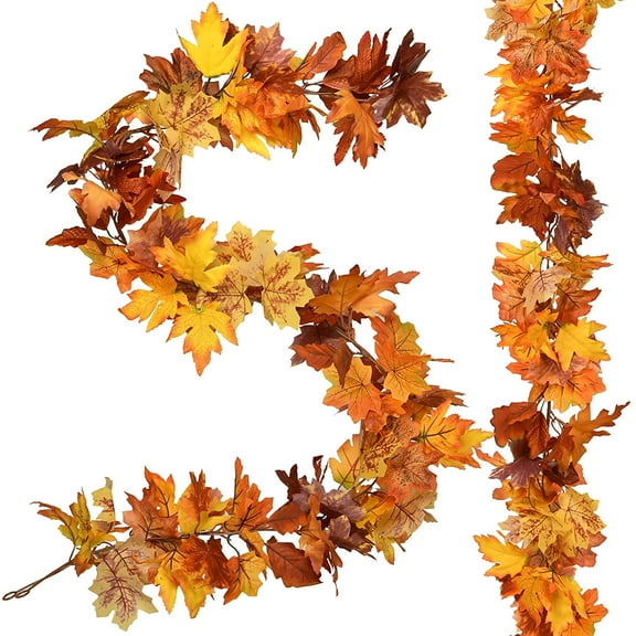 Morttic 2 Pack 6 Feet Fall Maple Garland, Hanging Vine Maple Leaf Garland Artificial Autumn Foliage Garland for Home Wedding Fireplace Party Christmas Thanksgiving Decor