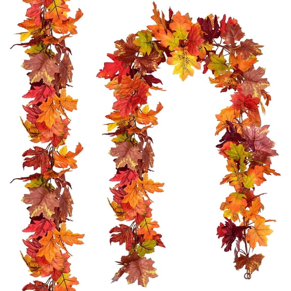 Morttic 2 Pack 6 Feet Fall Maple Garland, Hanging Vine Maple Leaf Garland Artificial Autumn Foliage Garland for Home Wedding Fireplace Party Christmas Thanksgiving Decor