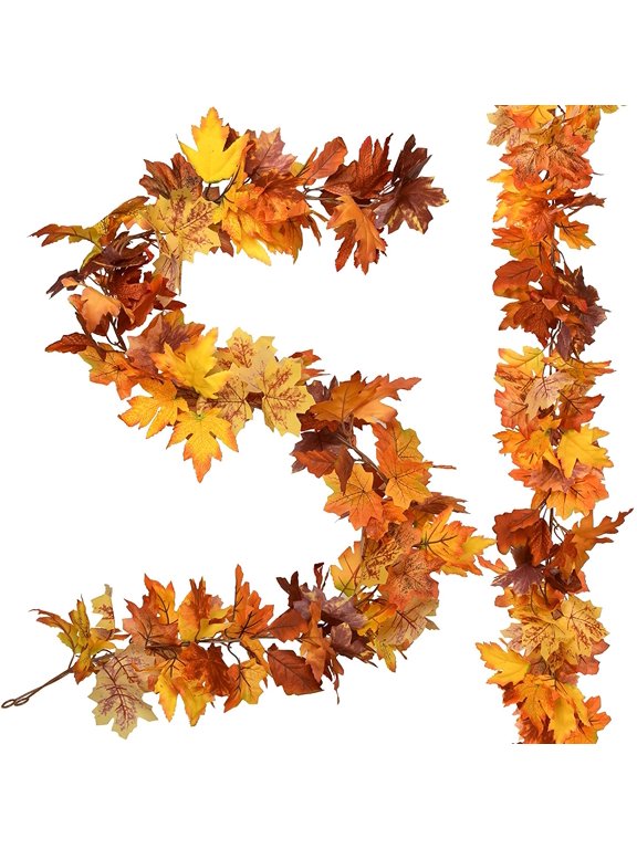 2 Pack 6 Feet Fall Maple Garland, Hanging Vine Maple Leaf Garland Artificial Autumn Foliage Garland for Home Wedding Fireplace Party Christmas Thanksgiving Decor