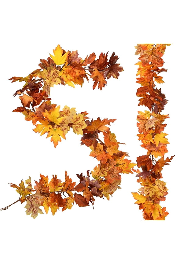 2 Pack 6 Feet Fall Maple Garland, Hanging Vine Maple Leaf Garland Artificial Autumn Foliage Garland for Home Wedding Fireplace Party Christmas Thanksgiving Decor