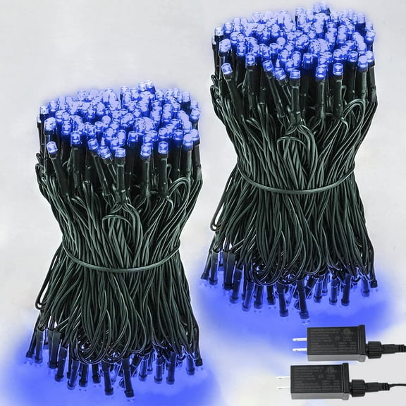 Morttic 2-Pack 66FT 200 LED Christmas Lights, Extendable Christmas Tree Lights with Timer & Memory Function, Waterproof Green Wire Outdoor String Lights Indoor 8 Lighting Modes (Blue)