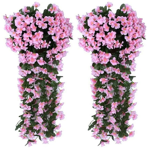 Morttic 2 Pack Artificial Flower Vine Wall Mounted Hanging Floral Decor Artificial Violet Vine Home Hotel Decoration (Pink)