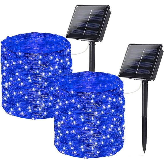 Morttic 2-Pack Each 66FT 200 LED Solar String Lights, Extra-Bright Christmas Decorations Outdoor with 8 Lighting Modes, Waterproof Fairy Lights for Garden Patio Party Halloween Xmas (Blue)