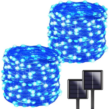 Morttic 2 Pack Each 72FT 200 LED Solar String Lights Outdoor, Super Bright Solar Outdoor Lights, 8 Modes Solar Fairy Lights for Garden Christmas Tree Patio Party (Blue)