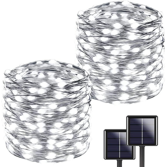 Morttic 2 Pack Each 72FT 200 LED Solar String Lights Outdoor, Super Bright Solar Outdoor Lights, 8 Modes Solar Fairy Lights for Garden Christmas Tree Patio Party (Cool White)