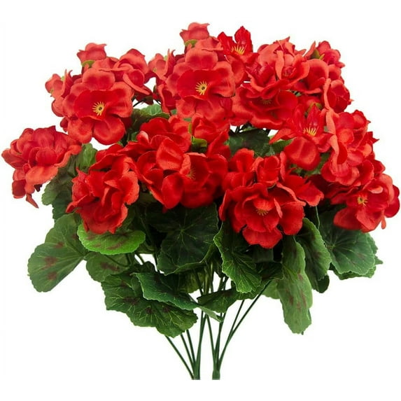 Morttic 2 Pcs Artificial Red Geranium Bush Faux Flowers Geraniums Silk Flowers Outdoor Plant Bush Red Geraniums for Floral Home Decor Indoor Garden Patio Grave Cemetary Vase Table Centerpiece