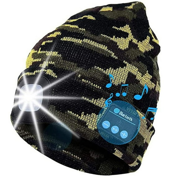 Morttic 2 in 1 Bluetooth LED Light Beanie Cap 3-Mode Ultra-Bright Hands Free Headlamp Hat with Wireless Stereo Headphone Speaker