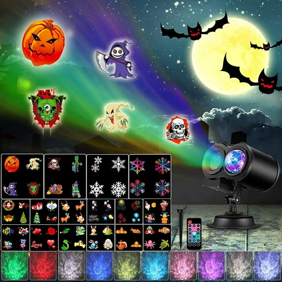 Morttic 2 in 1 Ocean Wave Christmas Projector Lights Moving Patterns Xmas Lamp Waterproof Outdoor Indoor Party Yard Garden Decorations 12 Slides