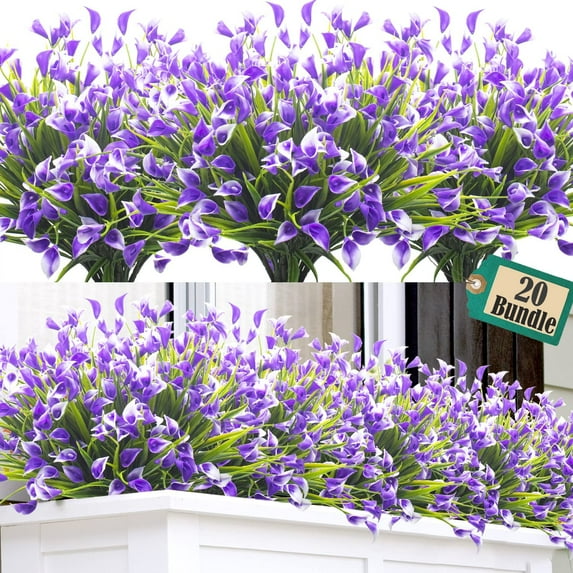 Morttic 20 Bundles Artificial Calla Lily Flower Plants Outdoor UV Resistant Decoration (Blue)