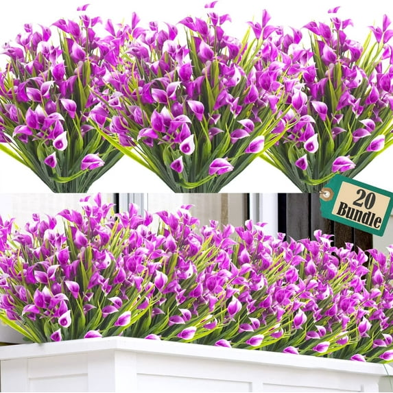 Morttic 20 Bundles Artificial Calla Lily Flower Plants Outdoor UV Resistant Decoration (Purple)