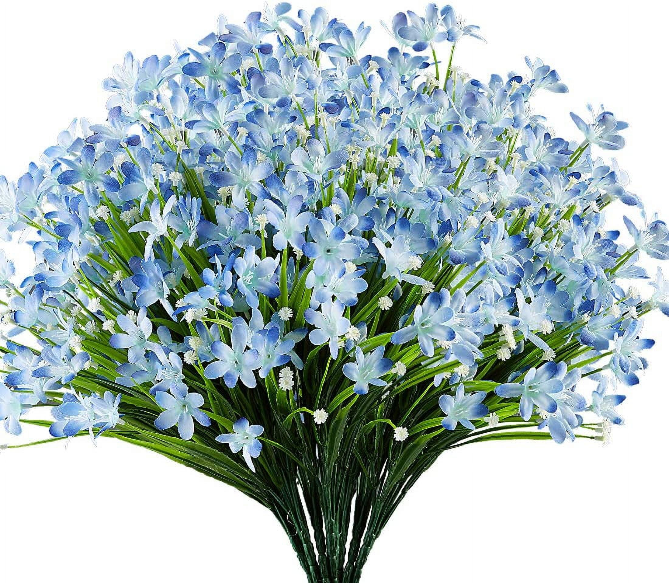 Morttic 20 Bundles Artificial Daffodils Flowers, Outdoor  UV Resistant Fake Artificial Greenery No Fade Faux Plastic Plants for Home Garden Kitchen Office Table Vase (Blue)