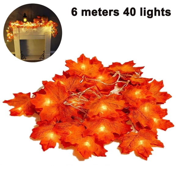Morttic 20 Feet Maple Leaf String Lights, 40LEDs Battery Powered Twinkle Hanging Lighting for Indoor Outdoor Garden Halloween Thanksgiving Christmas Party Decor
