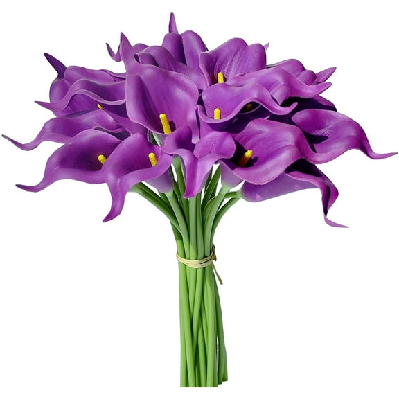 Morttic 20PCS Artificial Flowers Calla Lily Flowers Real Touch Silk Fake Flowers Bouquet for Wedding Bouquet Home Party Wedding Home Wall Decor, Purple