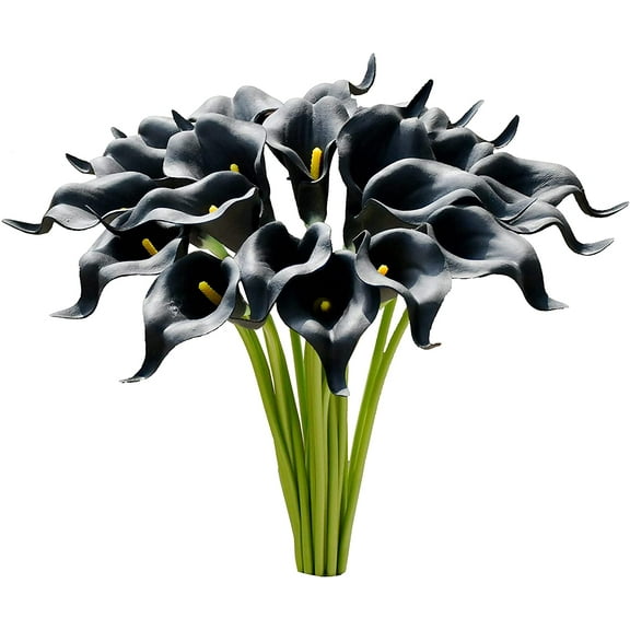 Morttic 20pcs Artificial Calla Lily Silk Flowers 13.4" for Home Kitchen Wedding Table Decoration (Black)
