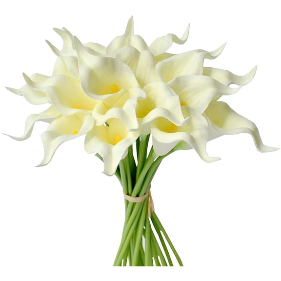 Morttic 20pcs Artificial Calla Lily Silk Flowers 13.4" for Home Kitchen Wedding Table Decoration (Cream)