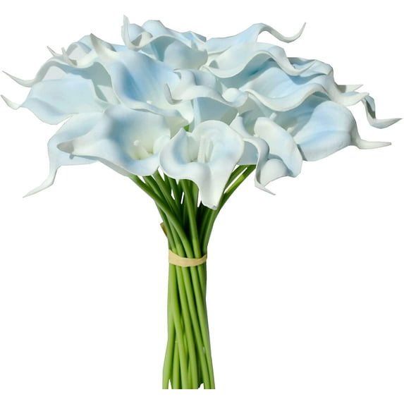 Morttic 20pcs Artificial Calla Lily Silk Flowers 13.4" for Home Kitchen Wedding Table Decoration (Light Blue)