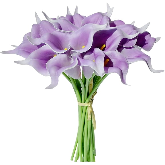 Morttic 20pcs Artificial Calla Lily Silk Flowers 13.4" for Home Kitchen Wedding Table Decoration (Lilac)