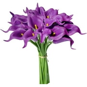 Morttic 20pcs Artificial Calla Lily Silk Flowers 13.4" for Home Kitchen Wedding Table Decoration (Purple)