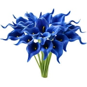Morttic 20pcs Artificial Calla Lily Silk Flowers 13.4" for Home Kitchen Wedding Table Decoration (Royal Blue)