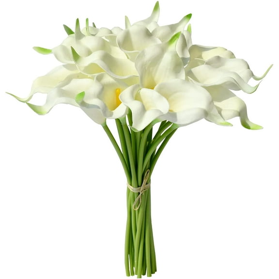 Morttic 20pcs Artificial Calla Lily Silk Flowers 13.4" for Home Kitchen Wedding Table Decoration (White)