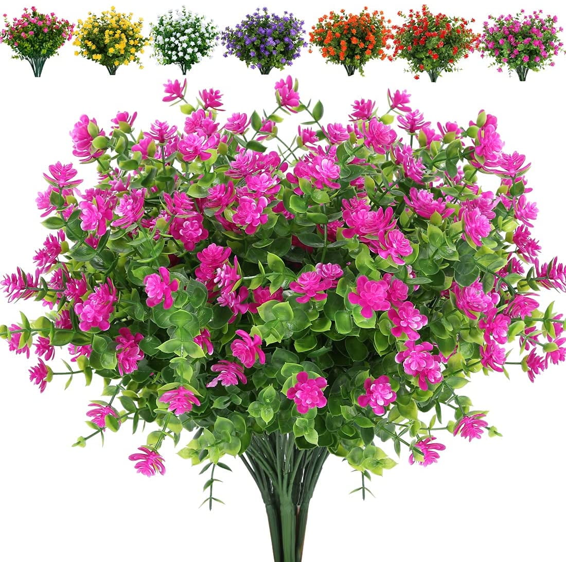 Morttic 24 Bundles Artificial Flowers Fake Boxwood Shrubs UV Resistant No Fade Faux Greenery Faux Plastic Lotus for Home Garden Hanging Planter Indoor Porch Patio Office Wedding Decoration(Fuchsia)