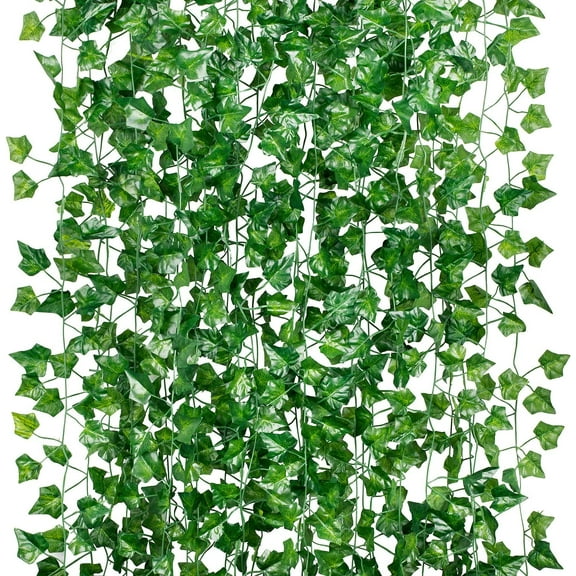 Morttic  24 Pack / 82 inch (Total 164 Feet), Artificial Ivy Garland Fake Leaf Plants Vine, Hanging Leaves Garlands for Wedding Party Garden Kitchen Outdoor Greenery Wall Decor Green