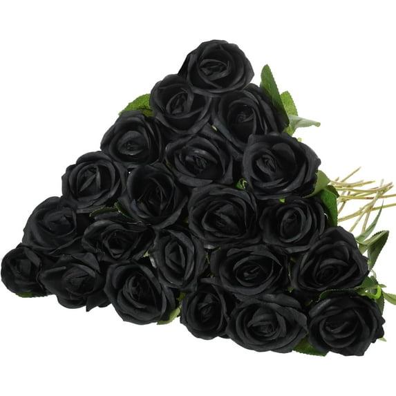 Morttic 24 Pcs Rose Artificial Flowers with Long Stem Realistic Silk Roses Bulk Real Touch Plastic Bouquet of Roses for Home Bridal Wedding Party Table Centerpieces Decorations (Black)