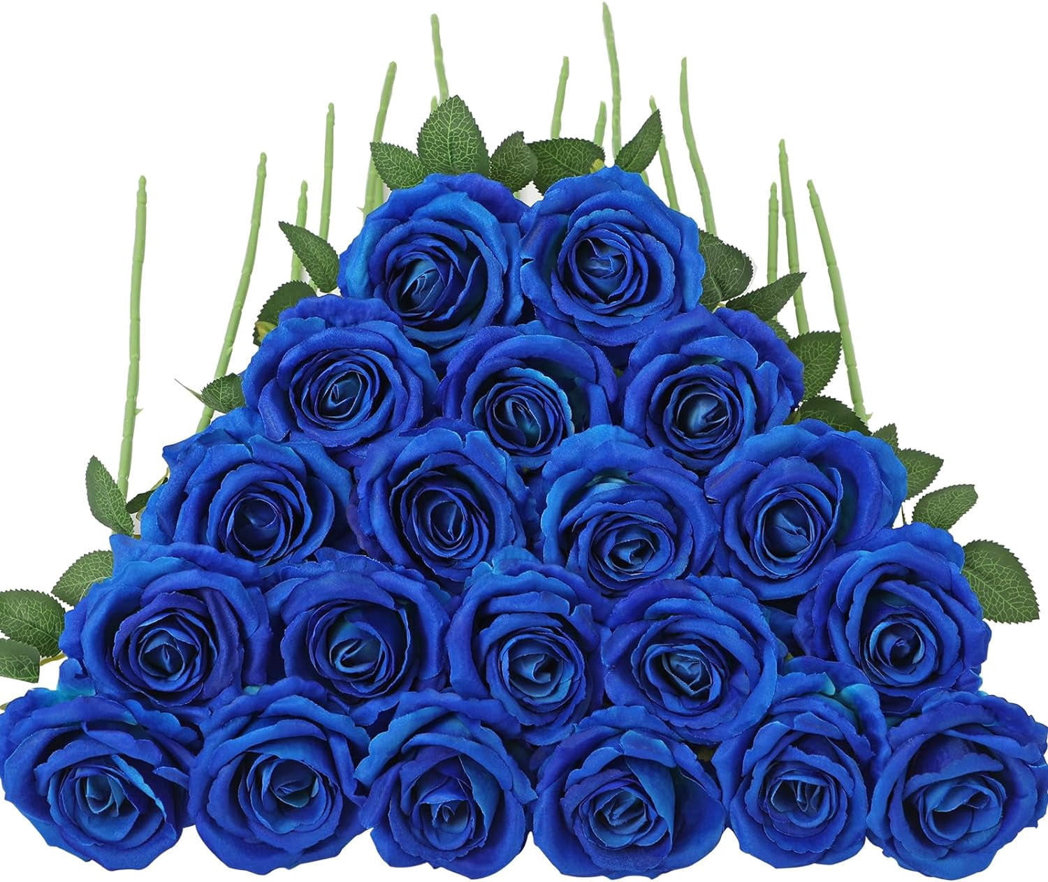 Morttic 24Pcs Fake Roses, Big Flower Head Blue Roses Artificial Flowers with Stems for Wedding Decorations, Fake Roses Bouquet for DIY Home Party Decor