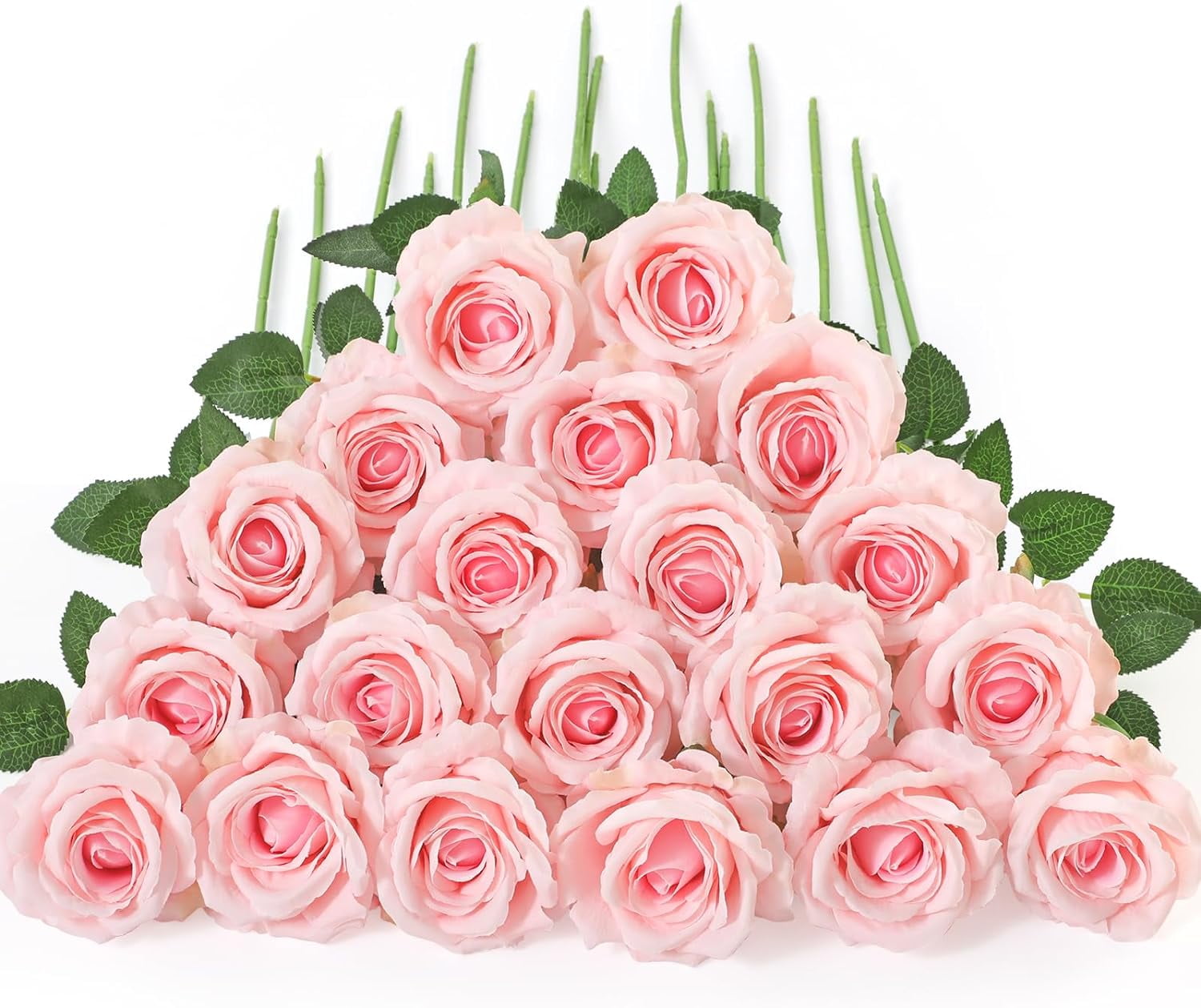 Morttic 24Pcs Fake Roses, Big Flower Head Pink Roses Artificial Flowers with Stems for Wedding Decorations, Fake Roses Bouquet for DIY Home Party Decor