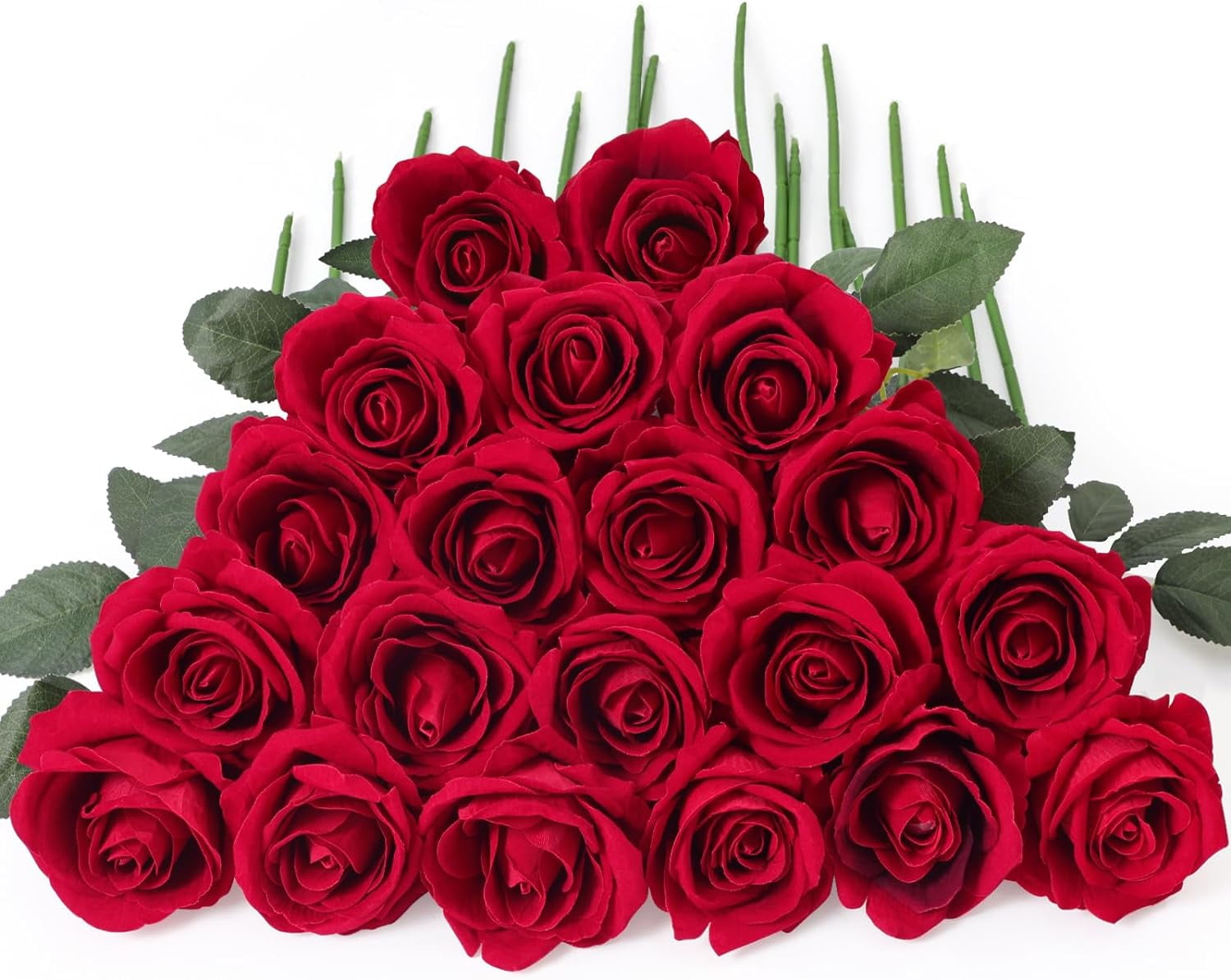 Morttic 24Pcs Fake Roses, Big Flower Head Red Roses Artificial Flowers with Stems for Wedding Decorations, Fake Roses Bouquet for DIY Home Party Decor