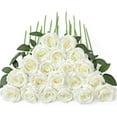 thumbnail image 1 of Morttic 24Pcs Fake Roses, Big Flower Head White Roses Artificial Flowers with Stems for Wedding Decorations, Fake Roses Bouquet for DIY Home Party Decor, 1 of 6