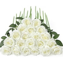 Morttic 24Pcs Fake Roses, Big Flower Head White Roses Artificial Flowers with Stems for Wedding Decorations, Fake Roses Bouquet for DIY Home Party Decor