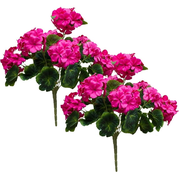 Morttic 2PCS 14'' Artificial Geraniums Silk Flowers Outdoor Garden Hanging Basket Porch Home Decor