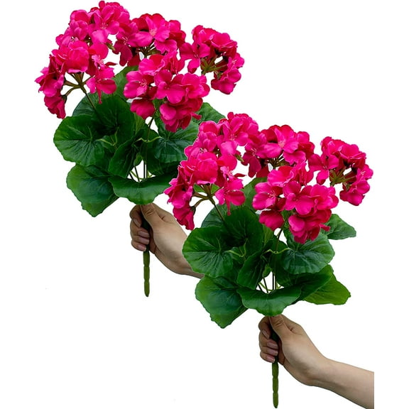 Morttic 2PCS 14'' Artificial Geraniums Silk Flowers Plants Home Outdoor Decor Garden Window Box