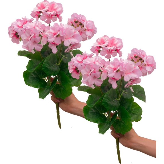 Morttic 2PCS 14'' Artificial Geraniums Silk Flowers Plants Home Outdoor Decor Garden Window Box