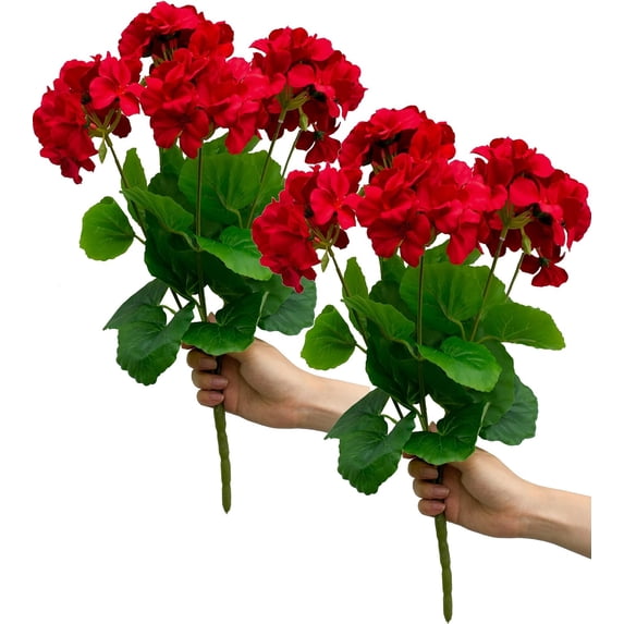 Morttic 2PCS 14'' Artificial Geraniums Silk Flowers Plants Home Outdoor Decor Garden Window Box