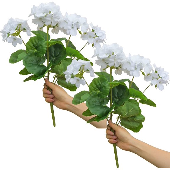 Morttic 2PCS 14'' Artificial Geraniums Silk Flowers Plants Home Outdoor Decor Garden Window Box