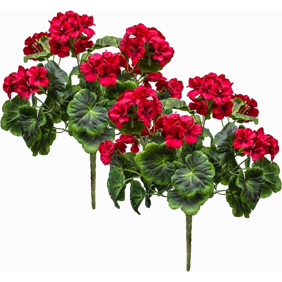 Morttic 2PCS 19'' Artificial Geraniums Silk Flowers Outdoor Garden Hanging Basket Porch Home Decor (Red)