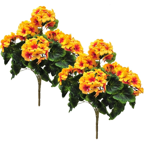 Morttic 2PCS 19'' Artificial Geraniums Silk Flowers Outdoor Garden Hanging Basket Porch Home Decor (Yellow)
