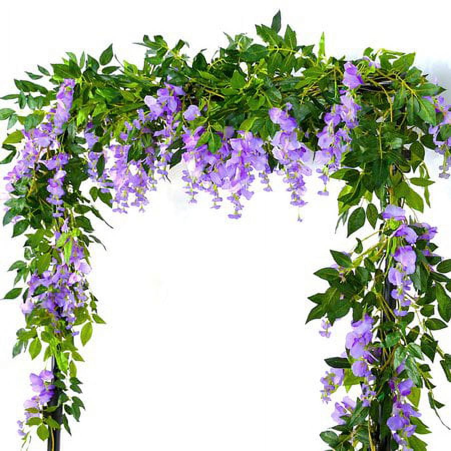 Morttic 2PCS 200CM Hanging Artificial Flowers Garland Silk Wisteria Fake Garden Ivy Rattan Plants Vines Decor Wedding Party Home, Purple