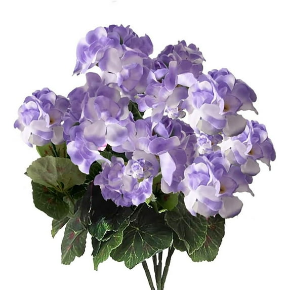 Morttic 2PCS Artificial Geraniums Faux Flowers Light Purple Geraniums Silk Flowers Outdoor Artificial Geranium Bush for Floral Home Decor Indoor Garden Patio Grave Cemetary Vase Table Centerpiece