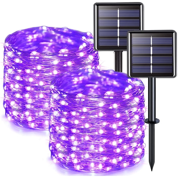 Morttic 2Pack 33ft Solar String Lights , 100 LED Fairy Lights Outdoor Waterproof Christmas Lights for Trees Garden Patio Yard Fence Decor (Purple)