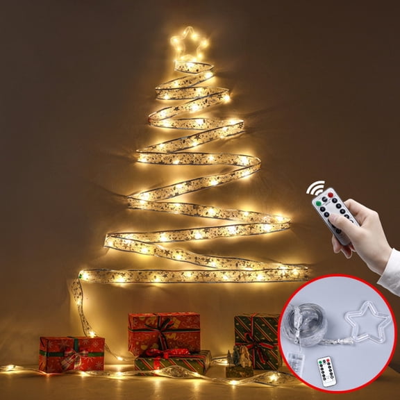 Morttic 2Pack Christmas String Lights Star Bendable Luminous Christmas Tree Ribbon Lights Decoration for Home Party Xmas