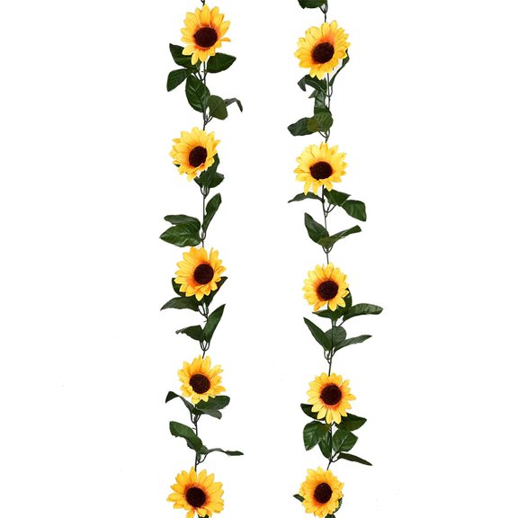Morttic 2Pcs 7.4ft/pc Artificial Sunflower Garland with 20pcs Sunflower Heads Silk Flower Ivy Vine Garland Sunflower Decor for Home Kitchen Wedding Arch Baby Shower Decor