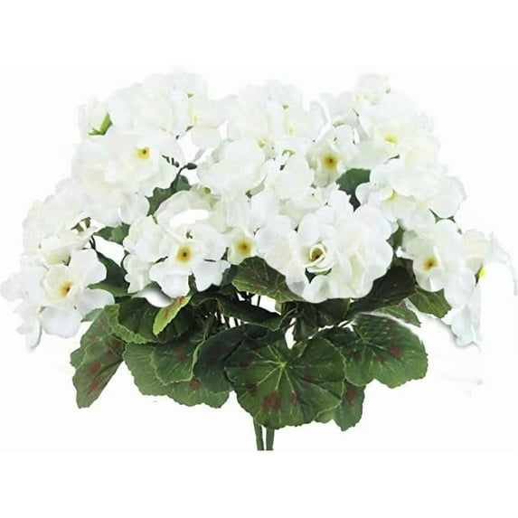 Morttic 2Pcs Artificial Geraniums Silk Flowers Outdoor Artificial White Geranium Bush Faux Flowers Geraniums for Floral Home Decor Indoor Garden Patio Grave Cemetary Vase Table Centerpiece