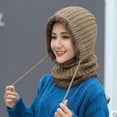 thumbnail image 1 of Morttic 2in1 Womens Winter Beanie Hat Scarf Hat Set Conjoined Neck Head Warmer Wrap Warm Winter Hats Neck Scarves(Khaki), 1 of 3