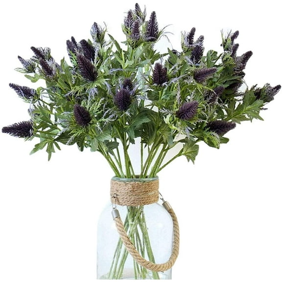 Morttic 3 PCS Artificial Flowers Artificial Thistle Spray Eryngo Fake Eryngium Foetidum Simulation Sea Holly for Wedding Bouquet Centerpiece Home Decor, Purple gray