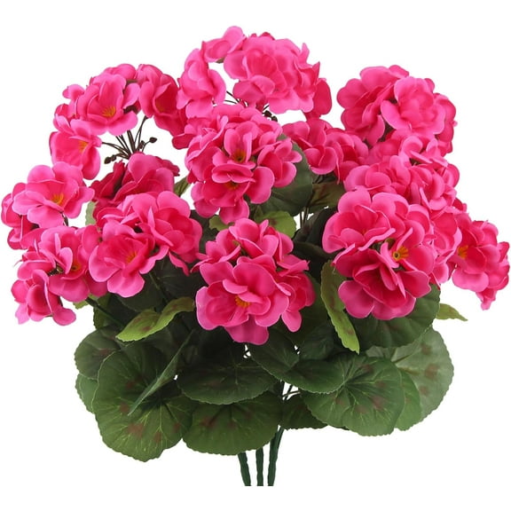 Morttic 3 Pcs Artificial Geraniums Flowers Silk Geraniums for Outdoors UV Resistant Rose Red Artificial Geranium Bush Faux Flowers Plant Geraniums for Garden Home Decor Patio Vase Table Centerpiece